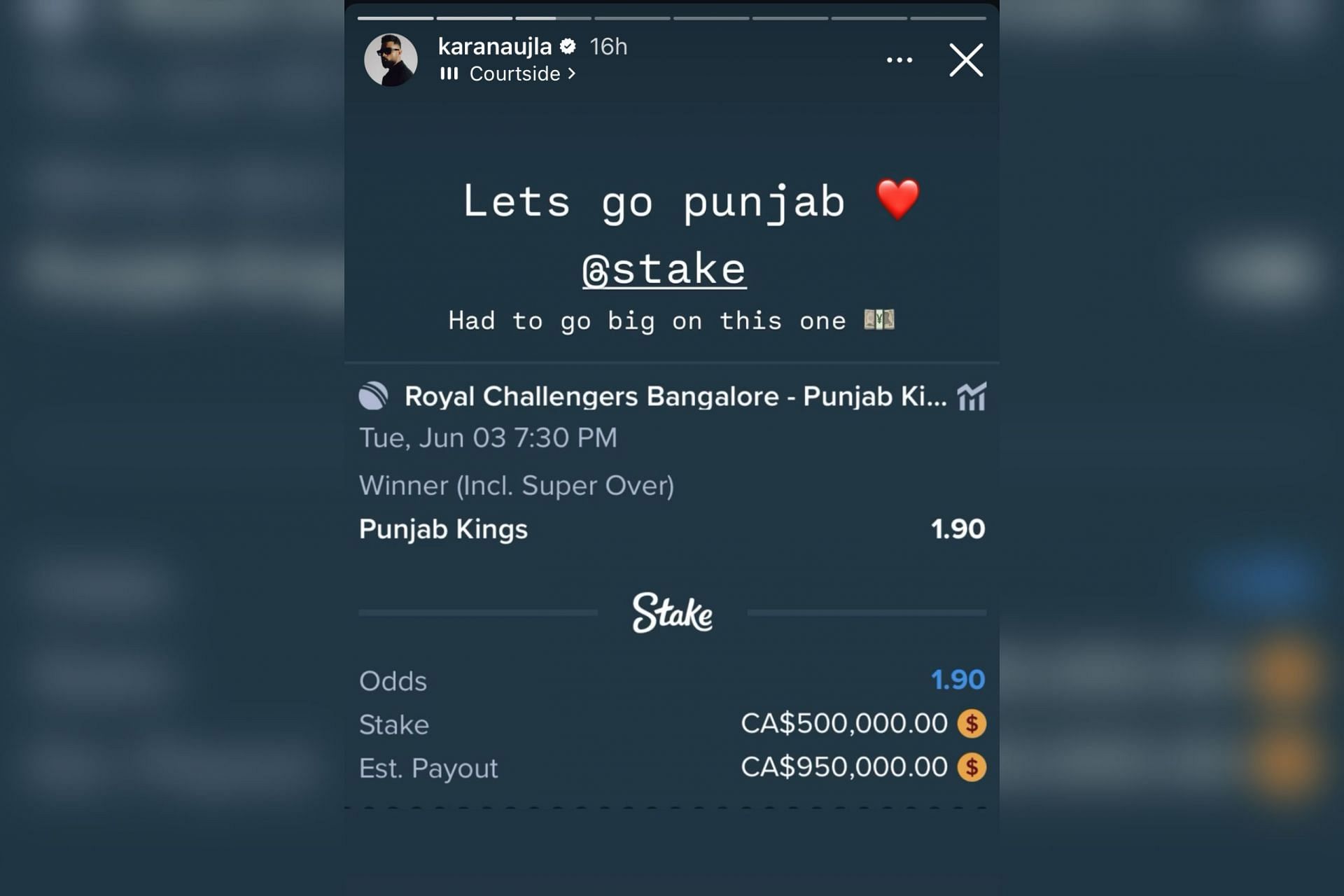 Karan Aujla bets more than ₹3 crore on Punjab Kings (Image via Instagram-@karanaujla)